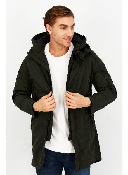 اشتري Men Long Sleeve Plain Hooded Jackets, Dark Green في الامارات