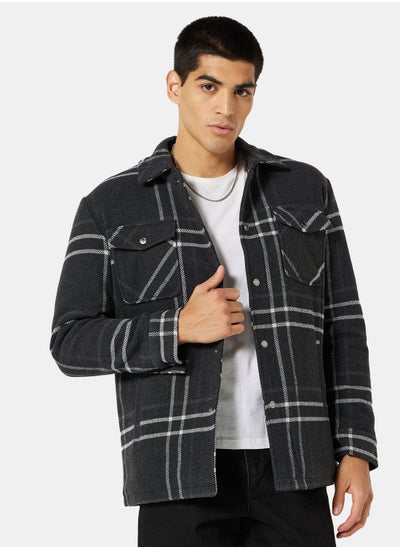 Buy Plaid Oversized Collared Jacket in UAE