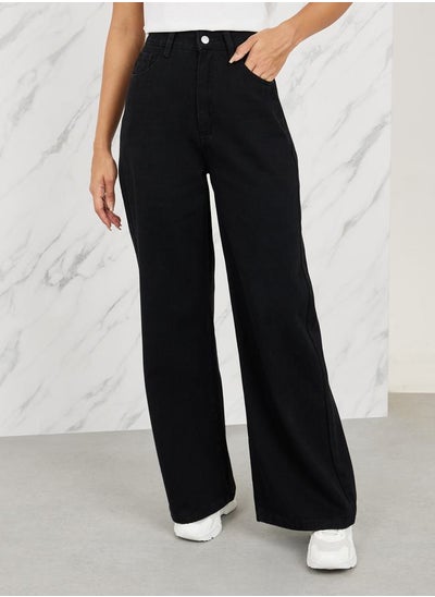 اشتري Solid High Rise Wide Leg Jeans في السعودية