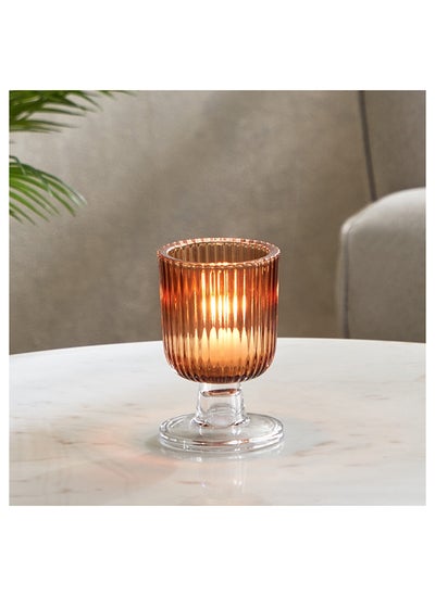 Buy Blenko Ribbed Glass Tealight Holder 9 x 15 x 9 cm in Saudi Arabia