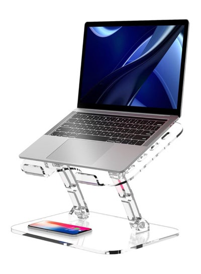 Buy 2023 Upgraded Acrylic Laptop Stand for Desk Clear Laptop Riser Adjustable Height White Computer Stand for Laptop Compatible with 10 to 15.6 Inches Laptops (Transparent) in Saudi Arabia