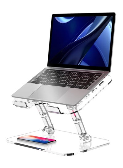 اشتري 2023 Upgraded Acrylic Laptop Stand for Desk Clear Laptop Riser Adjustable Height White Computer Stand for Laptop Compatible with 10 to 15.6 Inches Laptops (Transparent) في السعودية