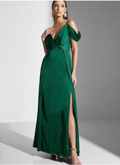 Buy Side Split Cold Shoulder Plunge Neck Dress in Saudi Arabia