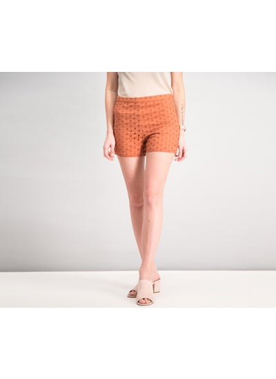 Buy Women Embroidered Cotton Shorts, Burnt Orange in Saudi Arabia