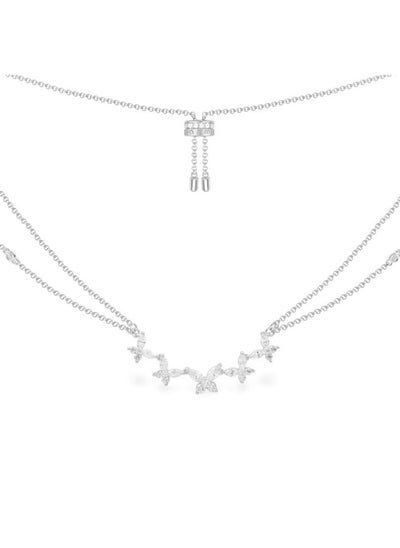 Buy Butterfly Double Chain Adjustable Necklace - SilverWhite in UAE