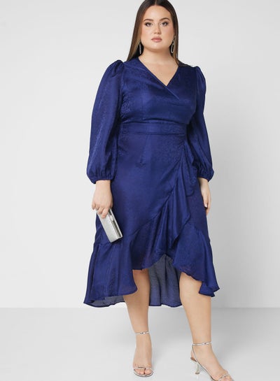 Buy Embossed Fit & Flare Frill Hem Dress in UAE