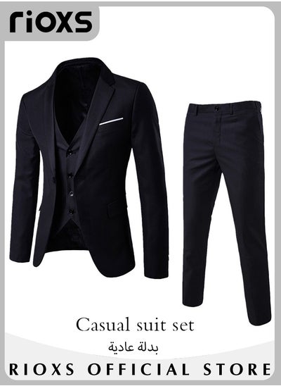 Buy Men's 3 Pieces Formal Blazer Suit Two Buttons Slimming Blazer Jacket & Long Blazer Pants & Four Buttons Vest for Business Wedding Prom Dinner in Saudi Arabia