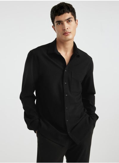 Buy Regular Fit Polo Collar Crinkle Long Sleeve Shirt in UAE