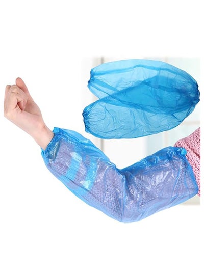 اشتري 100 Pcs/set Disposable Plastic PE Arm Cover, Household Kitchen Hotel Cleaning Accessories Waterproof Sleeve Adult Arm Sleeve Long Sleeve, Blue, M في الامارات