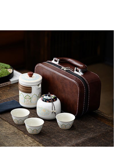 Buy Tea Set Gift Box Set , Portable 5 Piece Chinese Kung Fu Ceramic Tea Set  with Ceramic Bowl , Company Gives Customers Opening Activities with Handheld Gift Set , 1 Pot 3 Cups + Handheld Tea Can ( White in Saudi Arabia