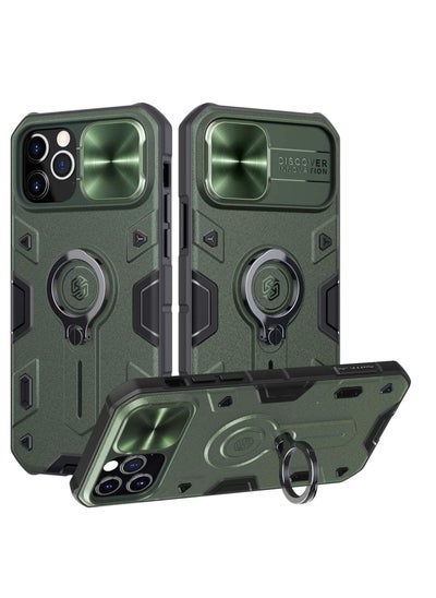 Buy For iPhone 12 pro Nillkin CamShield Armor metal Ring ShockProof Frame TPU Hard PC From Back Cover- Black Green in Egypt