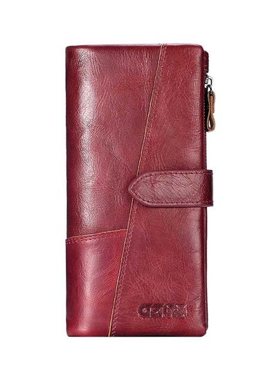 Buy Flap Closure Genuine Leather Wallet Red in UAE