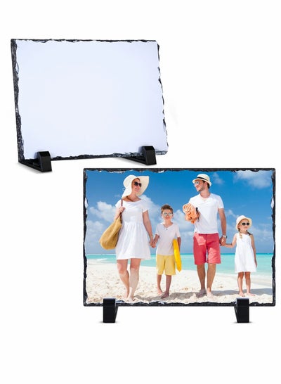 Buy Sublimation Blank Slate Rock Stone Photo Frame, Thermal Transfer Stone Slab Rectangular Photo Frame with Display Stand for Heat Press (2 Pcs, 3.9 x 5.9 Inches) in UAE