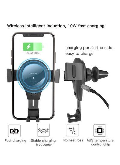 Buy YESIDO C45 Wireless Charger Holder for the car (Black) in Egypt