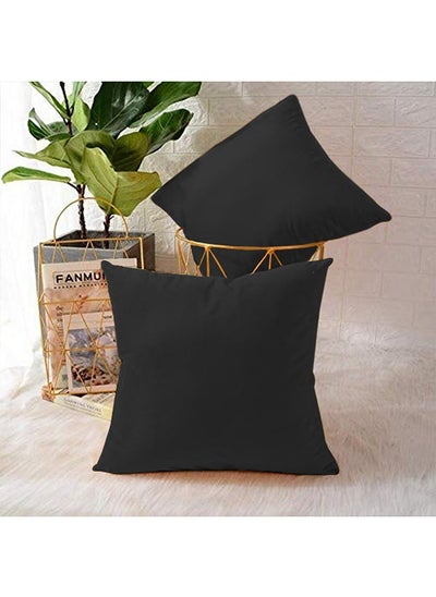 Buy Set of 2 Pieces Square Soft Velvet Decorative Cushion with Solid Design and Attractive Colors 45x45 cm - Black in Saudi Arabia