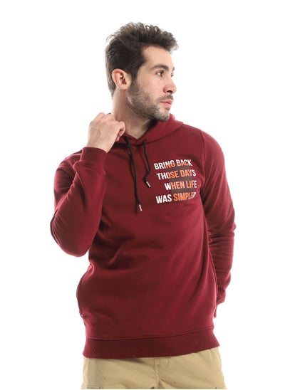 اشتري Front Printing Slip On Hoodie - Burgundy في مصر