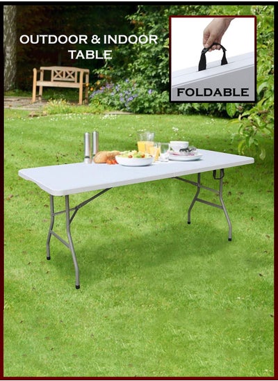 Buy 180cm Heavy Duty Folding Table with Carry Handle Portable Collapsible Desk For Camping Beach Picnic BBQ Indoor Outdoor Parties Home & Garden in UAE