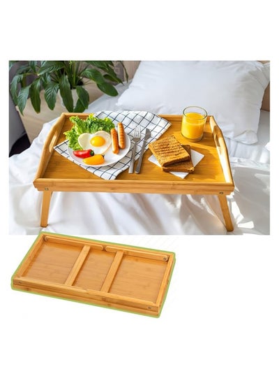 اشتري Bamboo Foldable Bed Table Tray with Folding Legs - Breakfast Tray Bamboo Bed Tray for Sofa, Bed, Eating, Snacking and Working في الامارات