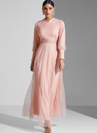 Buy Textured Dress With High Neck in Saudi Arabia
