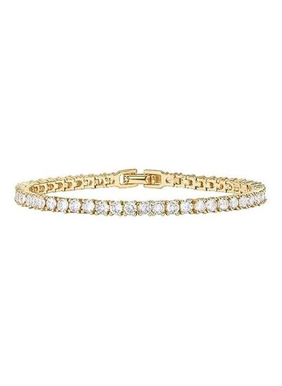 اشتري PAVOI 14K Gold Plated 3mm Cubic Zirconia Classic Tennis Bracelet | Gold Bracelets  | Size 6.5-7.5 Inch في مصر