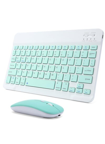 اشتري Rechargeable Bluetooth Keyboard and Mouse Combo Ultra-Slim Portable Compact Wireless Mouse Keyboard Set for Android Windows Tablet Cell Phone iPhone iPad Pro Air Mini, iPad OS/iOS 13 and above (Green) في الامارات