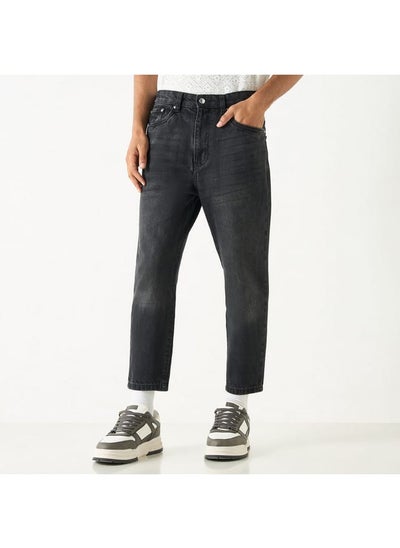 Buy Lee Cooper Solid Relaxed Fit Jeans with Button Closure in UAE