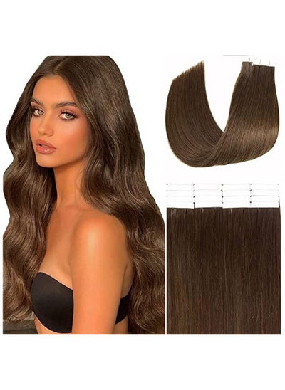 Buy Invisible Tape in Hair Extensions, Natural Human Hair Extensions 20 Pieces 50 Grams ,brown in UAE