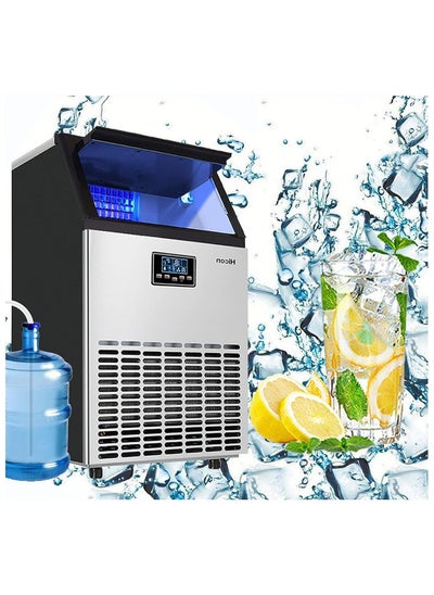 Buy Ice Maker Commercial Self Cleaning Ice Maker Produces 80kg in 24 Hours Holds 15kg Ice Storage Capacity Freestanding Restaurant Home Food Truck Use in UAE