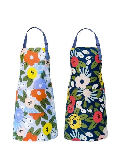 اشتري 2 Pack Floral Apron For Women With Pockets Cooking Aprons For Women Adjustable Bib Apron Chef Aprons For Kitchen Gardeningcooking Bbq Cleaning في السعودية