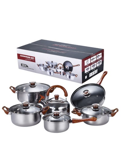 Buy 12-Piece Cookware Set, Stainless Steel Pots And Pans, Non-Stick Cooking pots,  PFOA Free - Frying Pan, Casserole With Lid, Saucepan, Grill Pan, Kitchen Tools in UAE