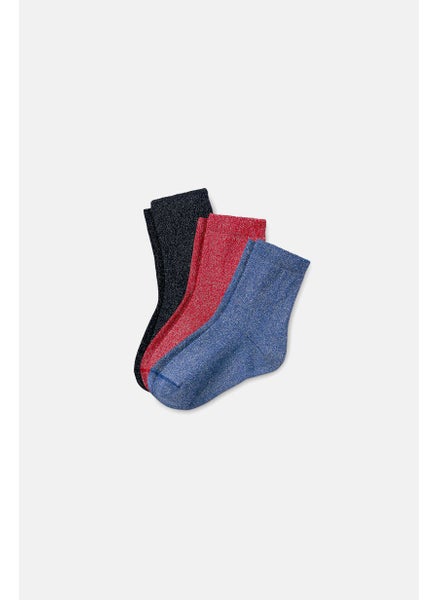 Buy Kids Girl 3 Pairs Glitters Socks, Red/Blue/Navy in UAE