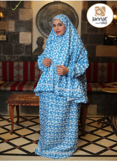 Buy Jannat Two Pieces Prayer Dress Poplin Fabric Blue Color in Saudi Arabia