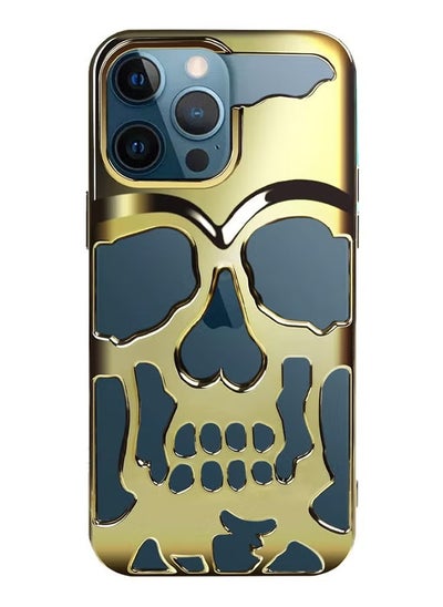 Buy iPhone 13 Pro Max Case 3D Hollow Skull Breathable Phone Case Luxury Plating Colorful Matte Shockproof Cover Ultra Thin Full Surround Anti-Fall Case Yellow in UAE