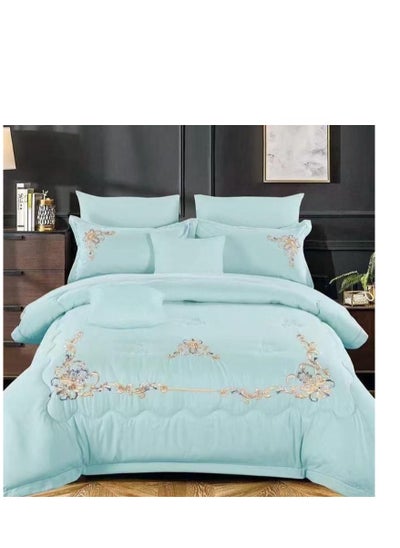 اشتري طقم لحاف Embrace King Comforter مكون من 6 قطع من القطن المصقول مقاس كينج، ملاءة سرير واحدة مثبتة 200 * 200 سم، لحاف واحد ثابت 220 * 240 سم، 4 قطع أغطية وسائد فائقة النعومة في الامارات