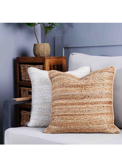 Buy Okra-Jute Braided Filled Cushion-45X45CM-Natural in UAE