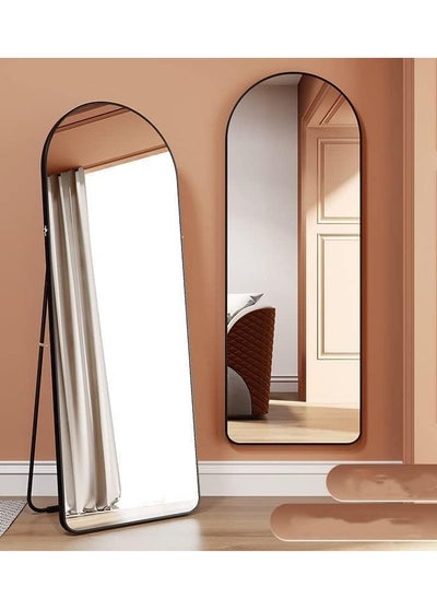 Buy Full Length Mirror 17.8" x 60" Arched Aluminum alloy Large Standing Dressing Mirror Hanging Leaning Against Wall Mounted Mirror with Stand for Bedroom Locker Room Living Room (Black) in UAE