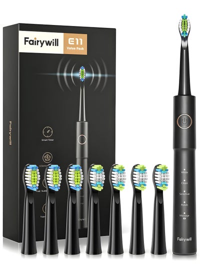 Buy E11 Sonic Electric Toothbrush for Adults Rechargeable Electric Toothbrush with 8 Brush Heads, And Travel Case in UAE