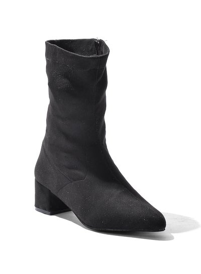 Buy Ankle Boot Mid Heel Suede R-16 - Black in Egypt