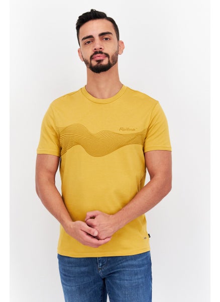 Buy Men Crew Neck Short Sleeves Graphic Print T-Shirt, Mustard in Saudi Arabia