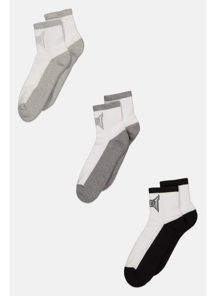 Buy Men 3 Pairs Mid Length Socks, White/Grey/Black in UAE