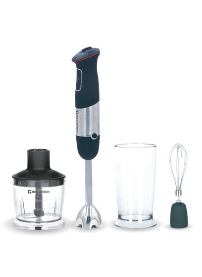 Buy 1000W Hand Blender Set, 4-in-1 Stainless Steel with Turbo Speed Controller and Soft Touch Handle - Has a 500 mL Chopper Attachment and 600 mL Beaker in UAE