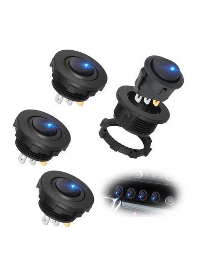 اشتري 12V Lighted Rocker Switch, 20A Waterproof Round Toggle Switch with Housing and LED Light, SPST ON/OFF Switch for Car Boat Truck (Blue), 4Pcs في السعودية