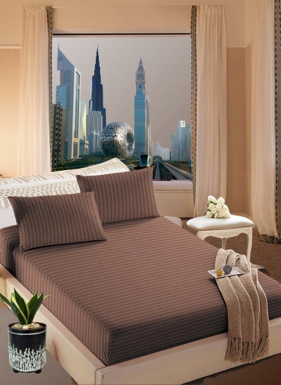 Buy Pastel Brown Extra Deep Pocket Bed Sheets Cotton 3 Piece Sheet Set 180x200+25cm in UAE