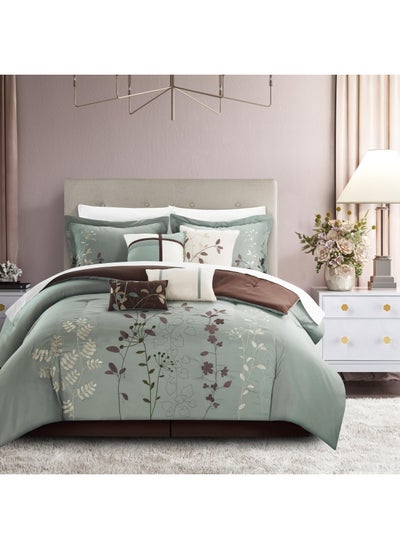 Buy Bliss Garden 8 Piece Embroidered Comforter Set King Sage in UAE