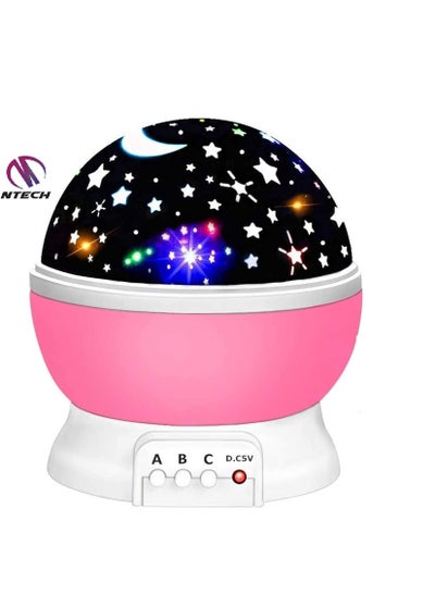 Buy Star And Moon Rotating Projector Night Lamp Pink in UAE