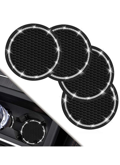 Buy 4PCS Car Cup Coaster, Crystal Rhinestone Coaster for Cup Holders, Car Interior Accessories PVC Anti Slip Car Coasters, Black in Saudi Arabia