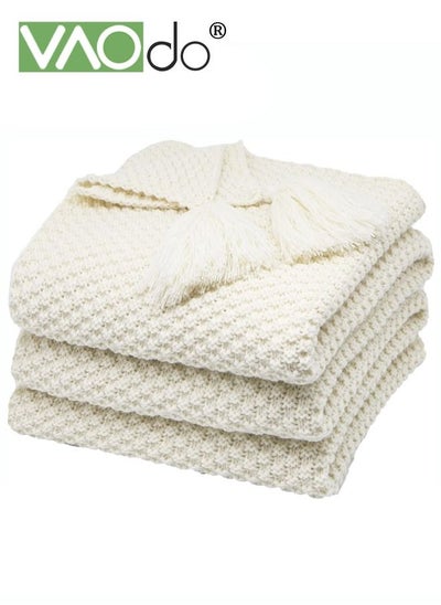 Buy Knit Blanket Cozy Soft Blanket Machine Washable Throw Blanket for Couch Decorative Bed Blankets Off White Throw Blanket 110*150CM in UAE