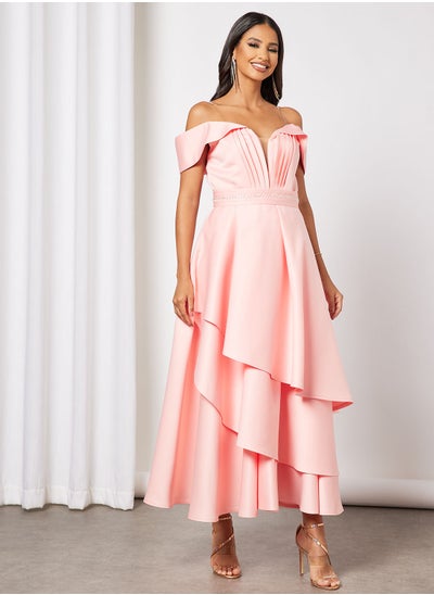 Buy Layered Strapless Satin Dress in UAE