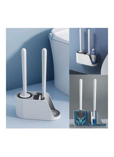 اشتري Toilet Brush and Holder Set Bathroom Brush & Silicone Toilet Bowl Brush Set No Scratch No-Slip Handle Toilet Cleaner Brush Wall Mount & Freestanding في الامارات