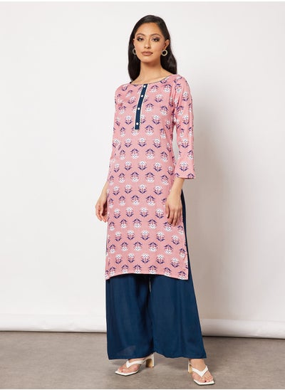 Buy Print Short Kurta With Pants and Face Mask in Saudi Arabia